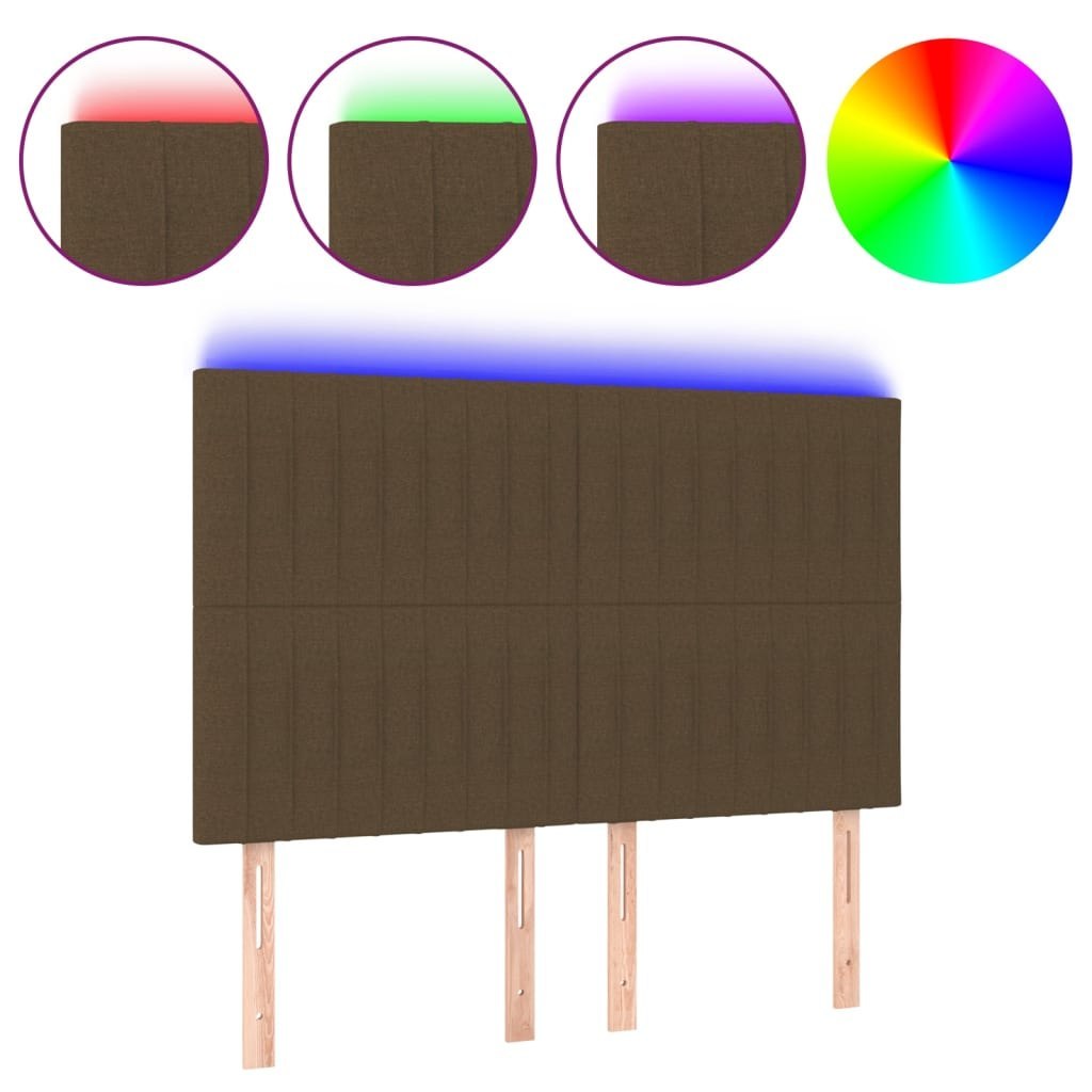 Zagłówek do łóżka z LED ciemnobrązowy 144x5x118/128 cm tkanina Lumarko!