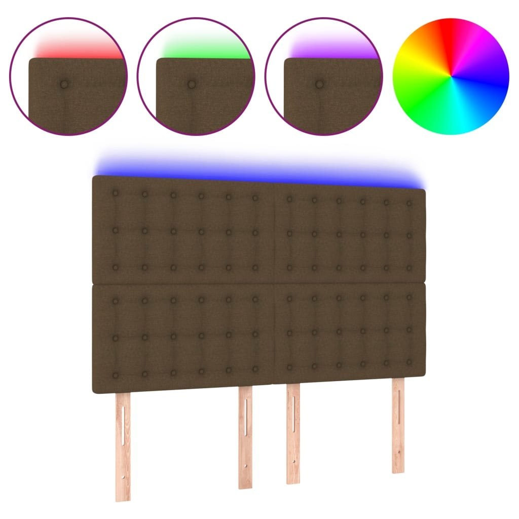 Zagłówek do łóżka z LED ciemnobrązowy 144x5x118/128 cm tkanina Lumarko!