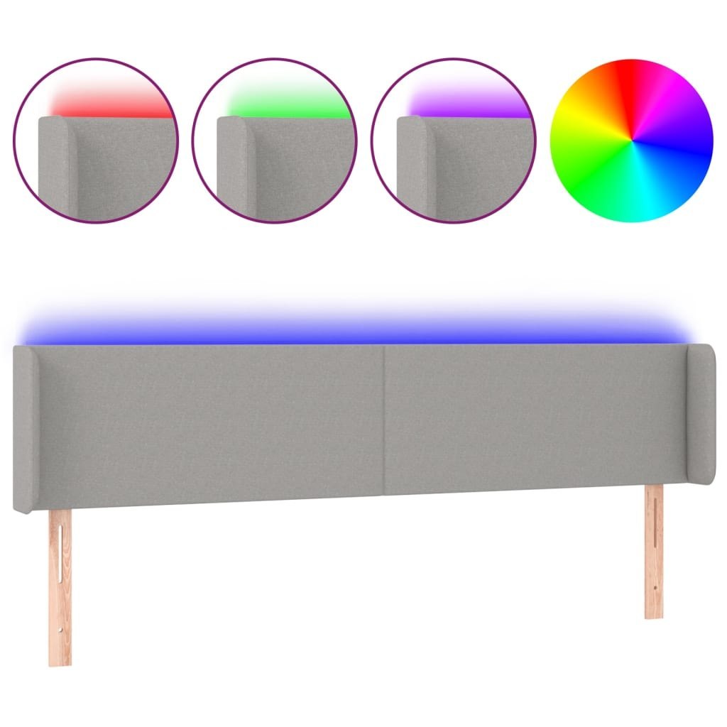 Zagłówek do łóżka z LED, jasnoszary, 163x16x78/88 cm, tkanina Lumarko!