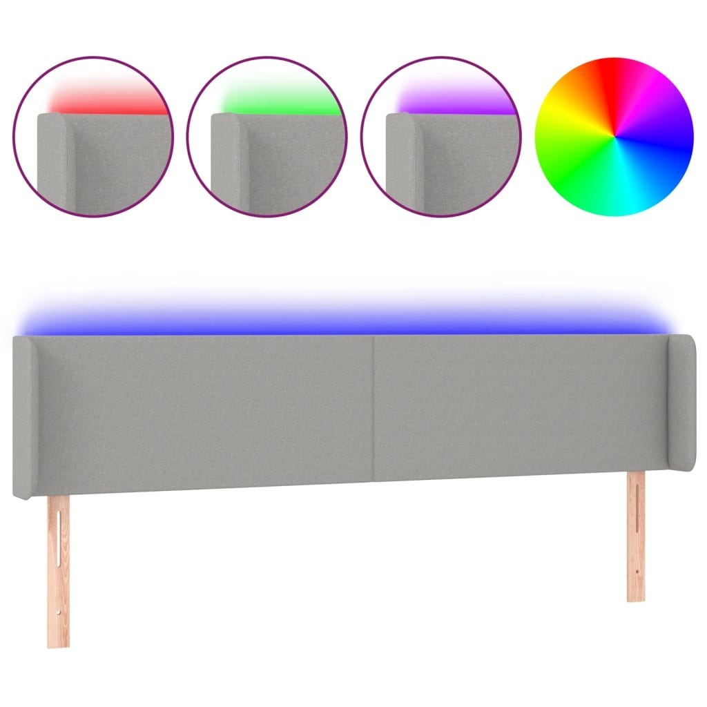 Zagłówek do łóżka z LED, jasnoszary, 183x16x78/88 cm, tkanina Lumarko!