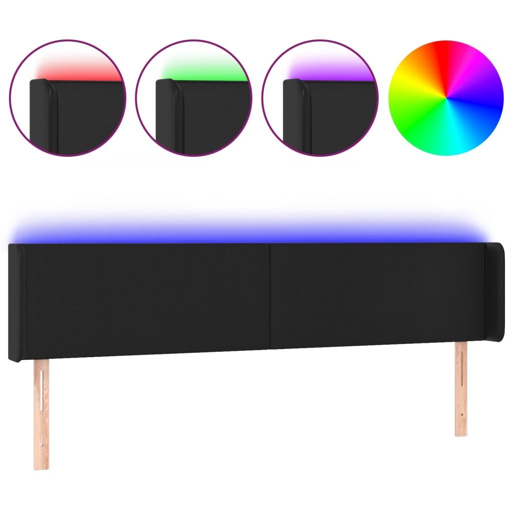 Zagłówek do łóżka z LED, czarny, 183x16x78/88cm, sztuczna skóra Lumarko!