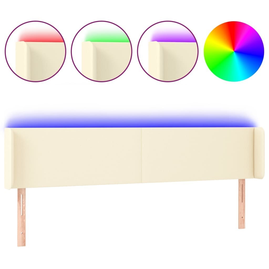 Zagłówek do łóżka z LED, kremowy, 203x16x78/88cm sztuczna skóra Lumarko!