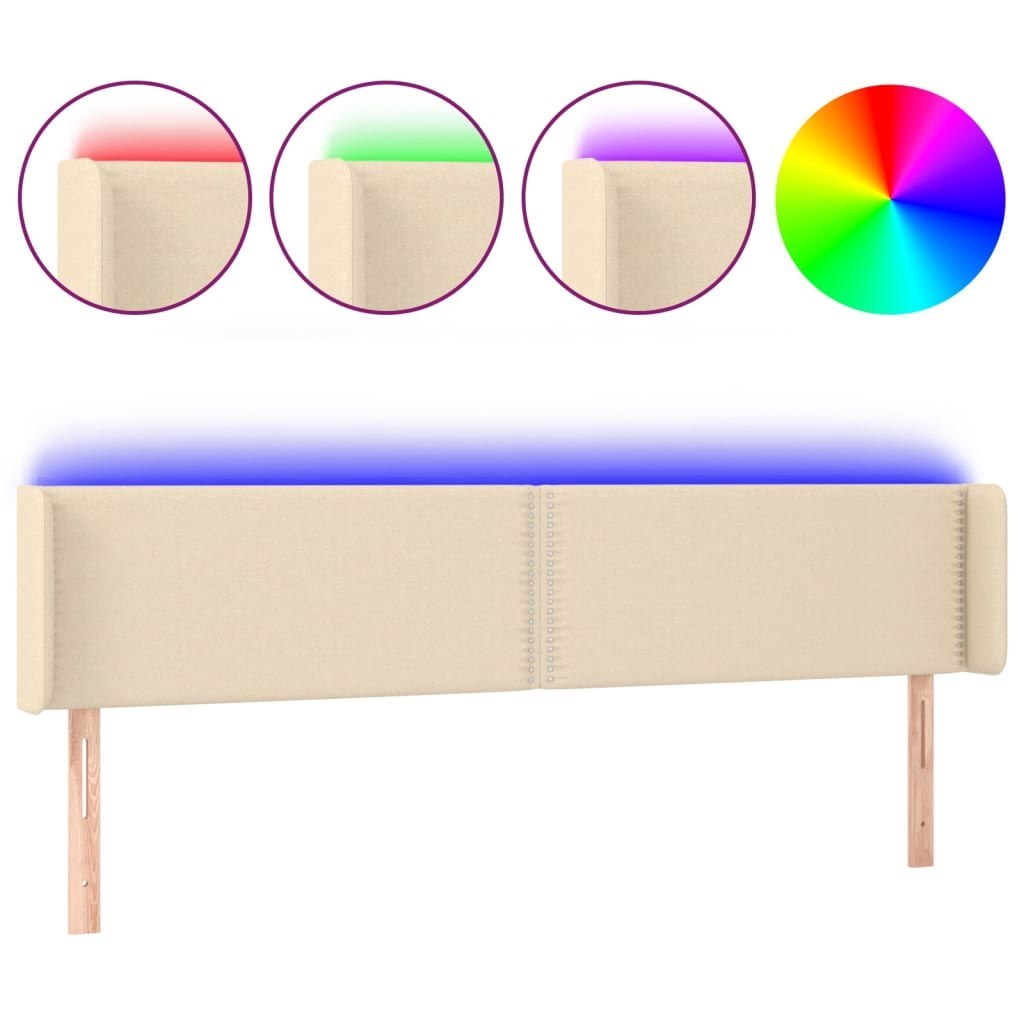 Zagłówek do łóżka z LED, kremowy, 183x16x78/88 cm, tkanina Lumarko!