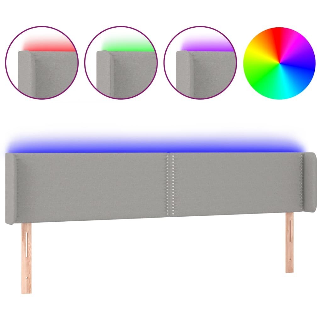 Zagłówek do łóżka z LED, jasnoszary, 203x16x78/88 cm, tkanina Lumarko!