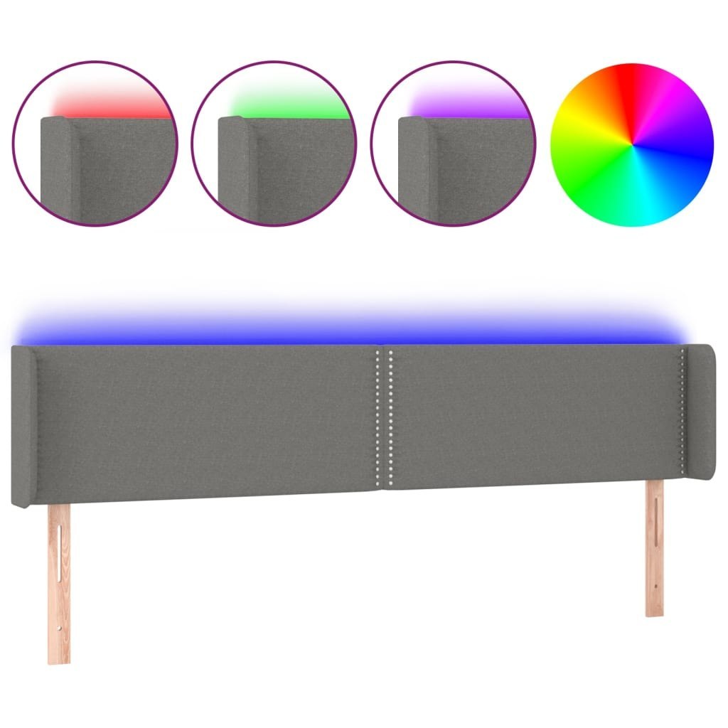 Zagłówek do łóżka z LED, ciemnoszary, 203x16x78/88 cm, tkanina Lumarko!