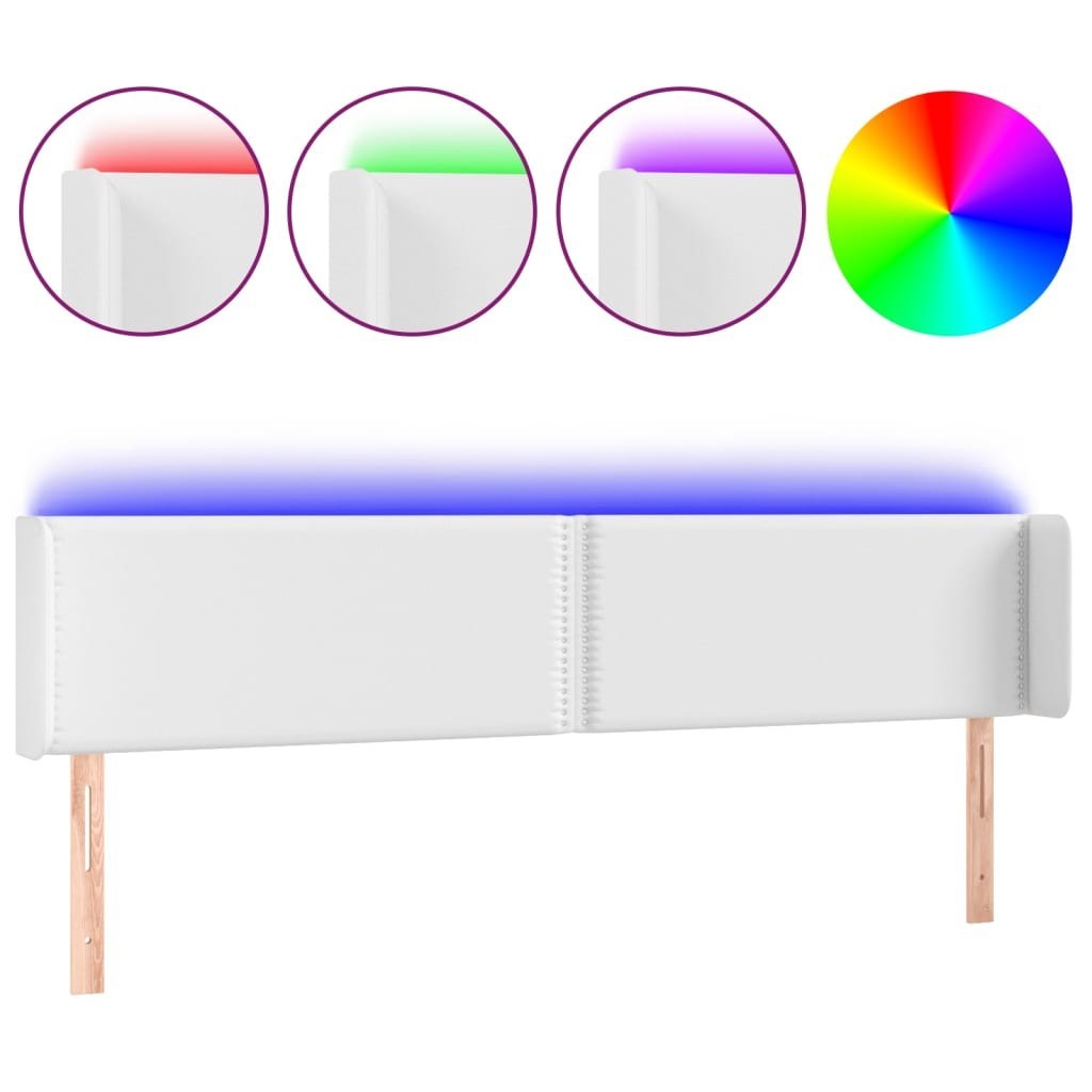 Zagłówek do łóżka z LED, biały, 203x16x78/88 cm, sztuczna skóra Lumarko!