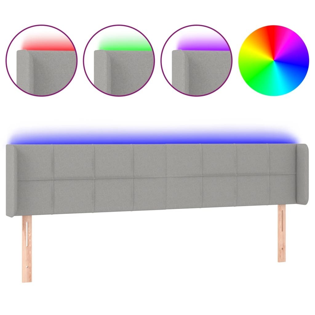 Zagłówek do łóżka z LED, jasnoszary, 183x16x78/88 cm, tkanina Lumarko!