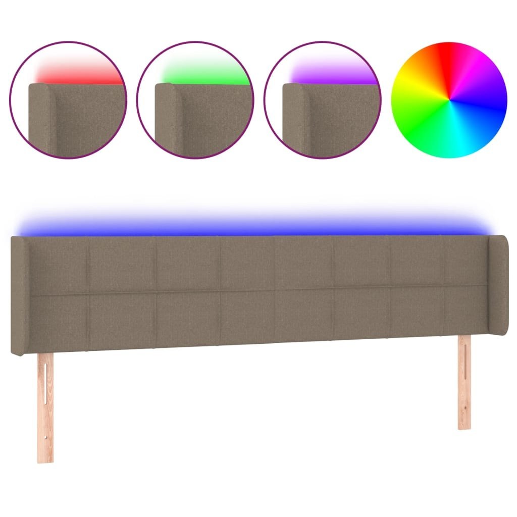 Zagłówek do łóżka z LED, taupe, 203x16x78/88 cm, tkanina Lumarko!