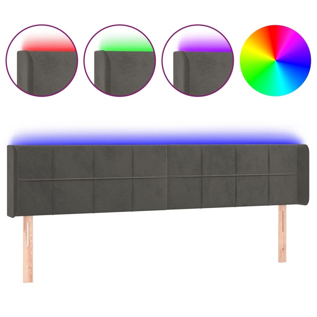 Zagłówek do łóżka z LED, ciemnoszary, 163x16x78/88 cm, aksamit Lumarko!