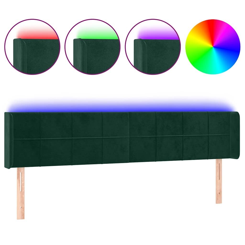 Zagłówek do łóżka z LED, ciemnozielony, 203x16x78/88cm, aksamit Lumarko!