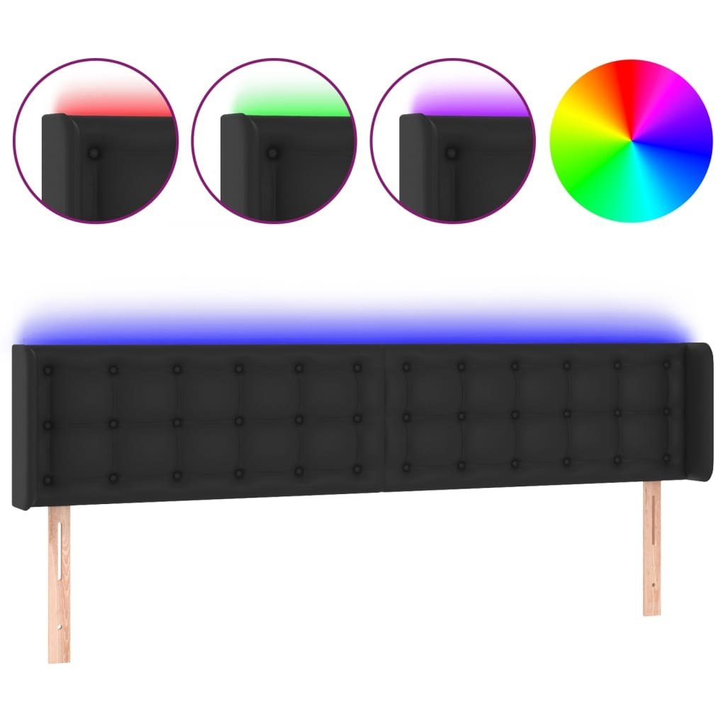 Zagłówek do łóżka z LED, czarny, 163x16x78/88cm, sztuczna skóra Lumarko!