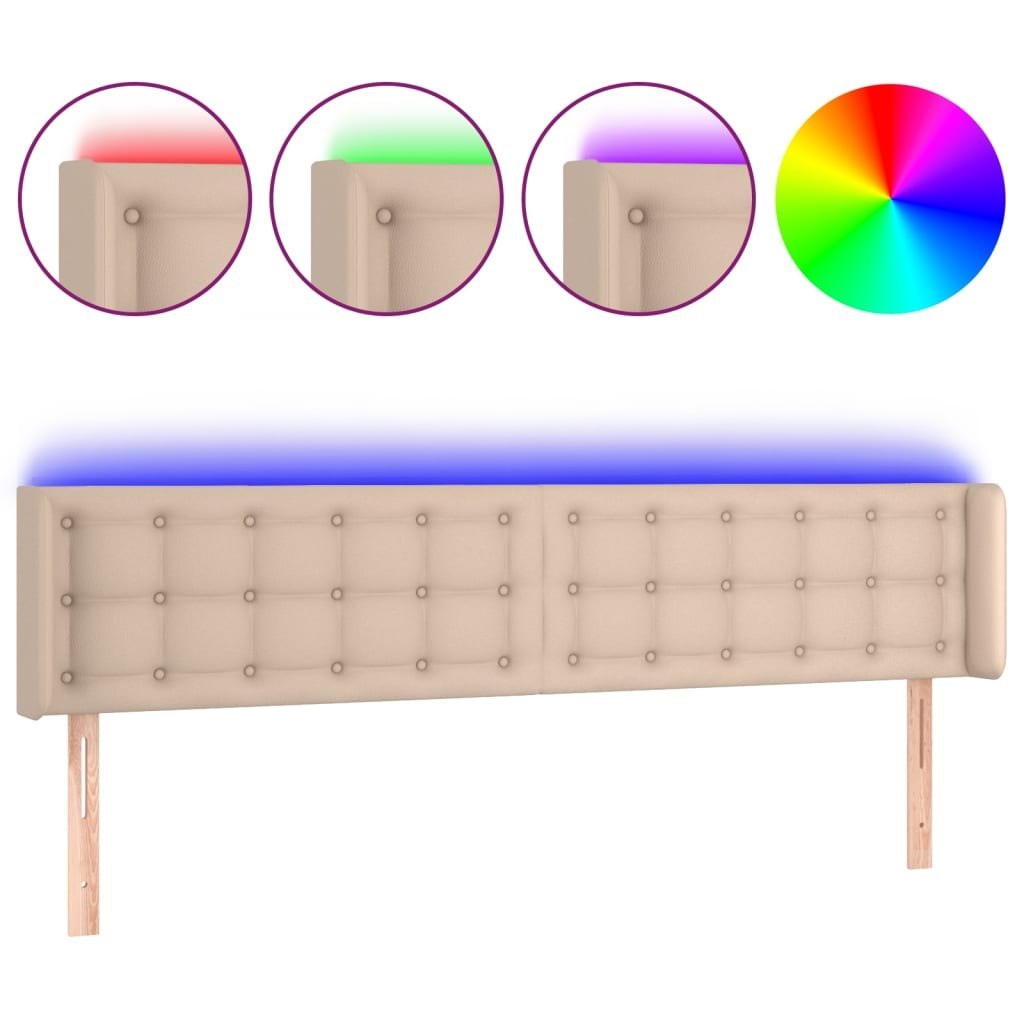 Zagłówek do łóżka z LED, cappuccino, 183x16x78/88 cm, ekoskóra Lumarko!
