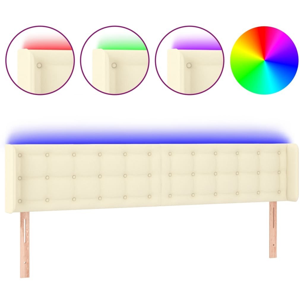 Zagłówek do łóżka z LED, kremowy, 203x16x78/88cm sztuczna skóra Lumarko!