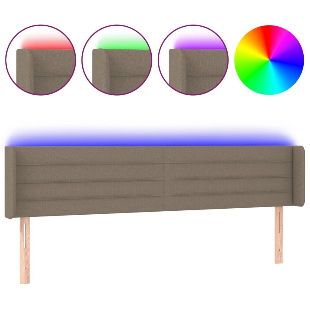 Zagłówek do łóżka z LED, taupe, 163x16x78/88 cm, tkanina Lumarko!