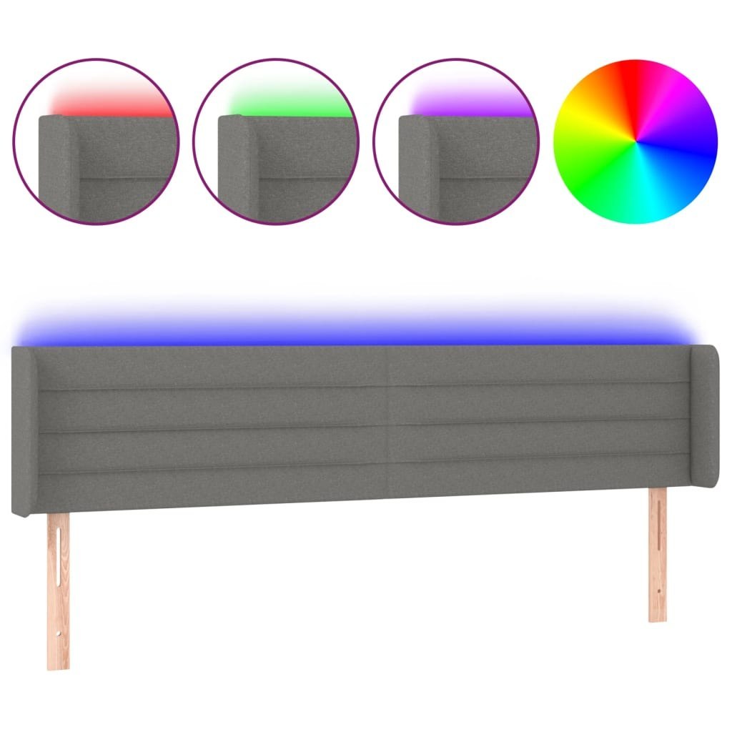 Zagłówek do łóżka z LED, ciemnoszary, 203x16x78/88 cm, tkanina Lumarko!