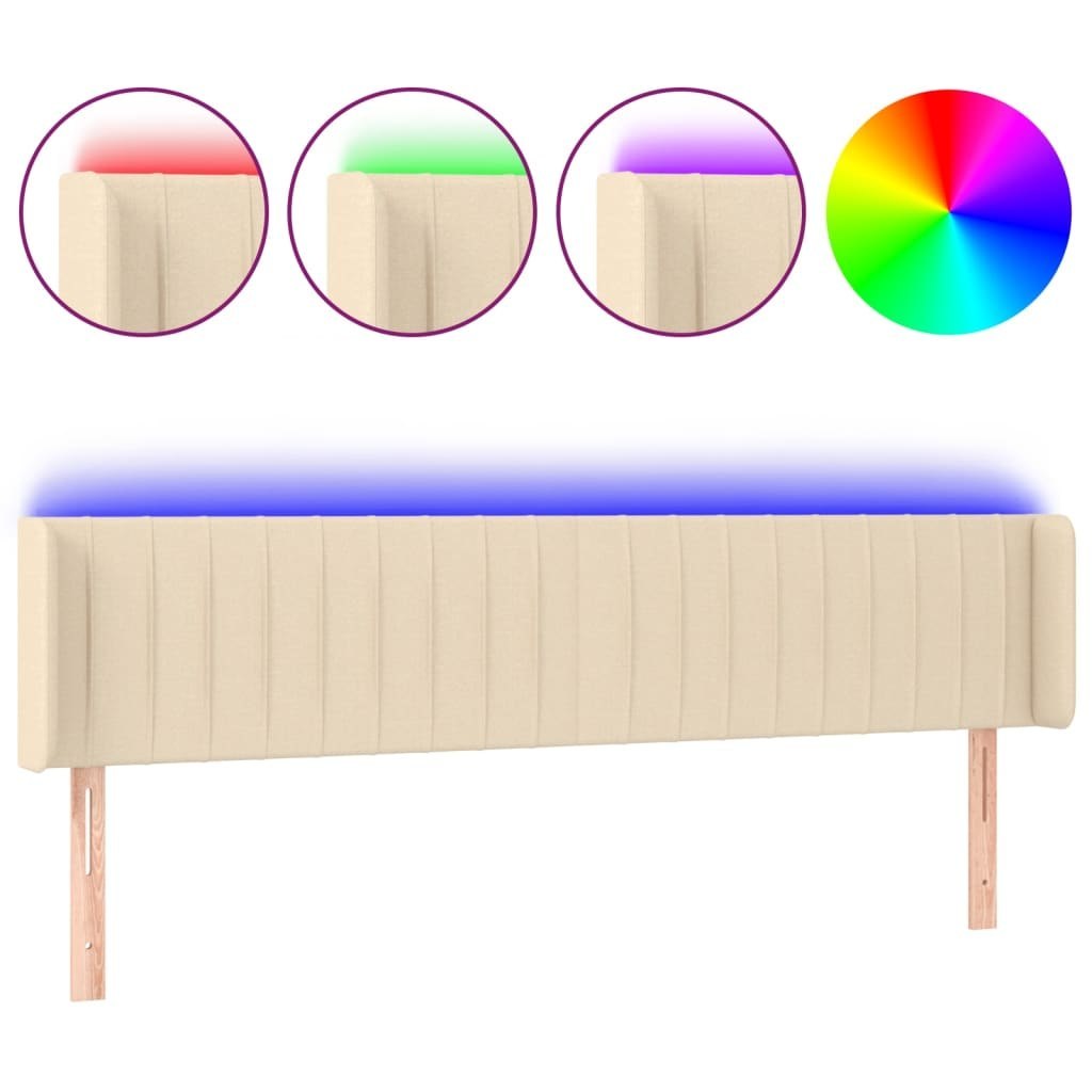 Zagłówek do łóżka z LED, kremowy, 203x16x78/88 cm, tkanina Lumarko!