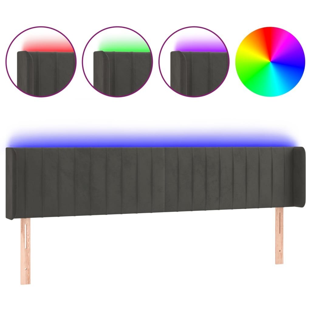Zagłówek do łóżka z LED, ciemnoszary, 183x16x78/88 cm, aksamit Lumarko!