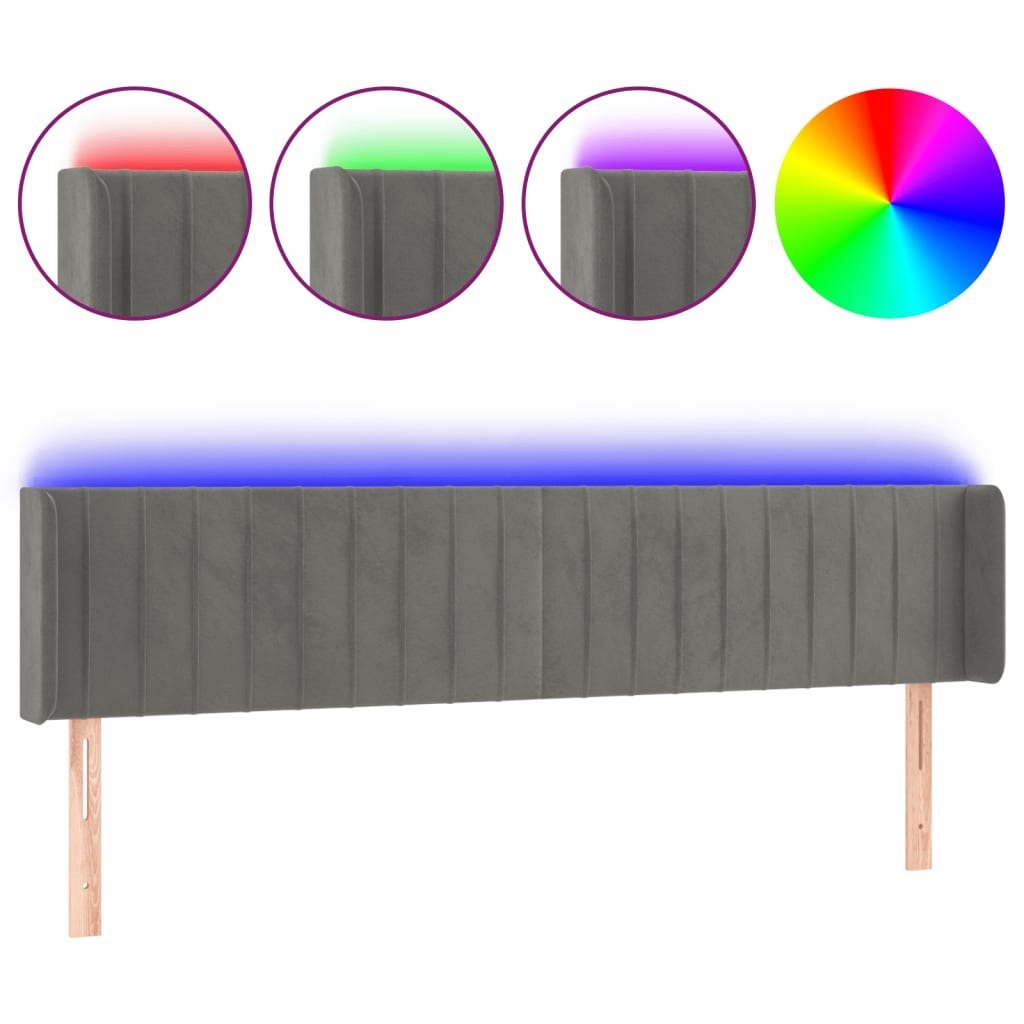 Zagłówek do łóżka z LED, jasnoszary, 203x16x78/88 cm, aksamit Lumarko!