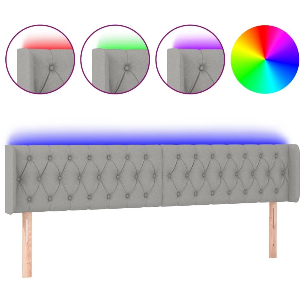 Zagłówek do łóżka z LED, jasnoszary, 183x16x78/88 cm, tkanina Lumarko!