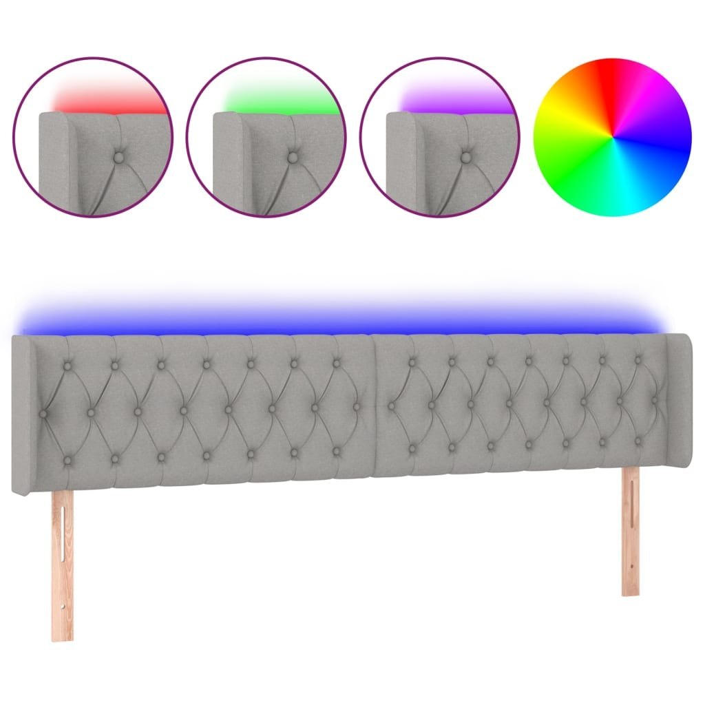 Zagłówek do łóżka z LED, jasnoszary, 203x16x78/88 cm, tkanina Lumarko!
