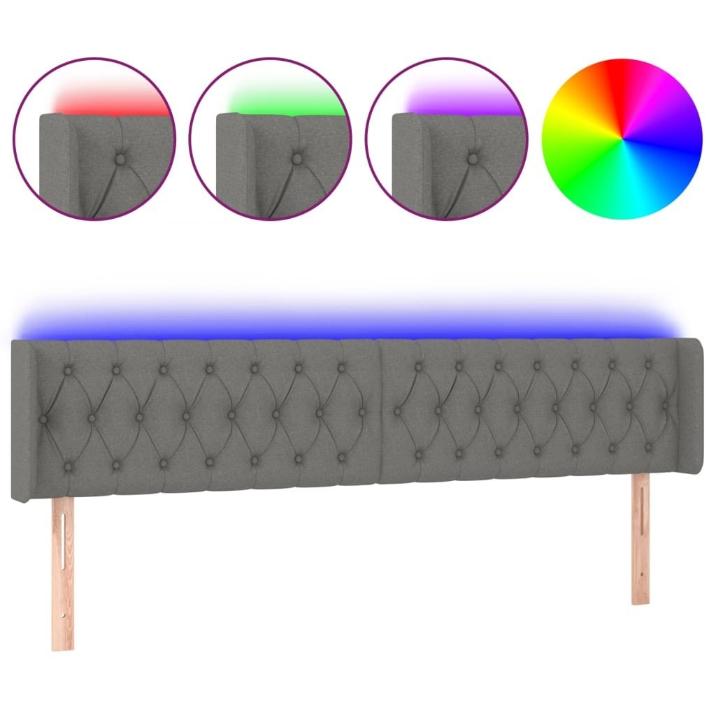 Zagłówek do łóżka z LED, ciemnoszary, 203x16x78/88 cm, tkanina Lumarko!