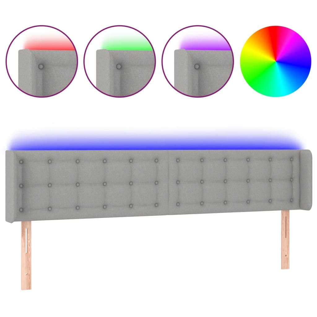 Zagłówek do łóżka z LED, jasnoszary, 203x16x78/88 cm, tkanina Lumarko!