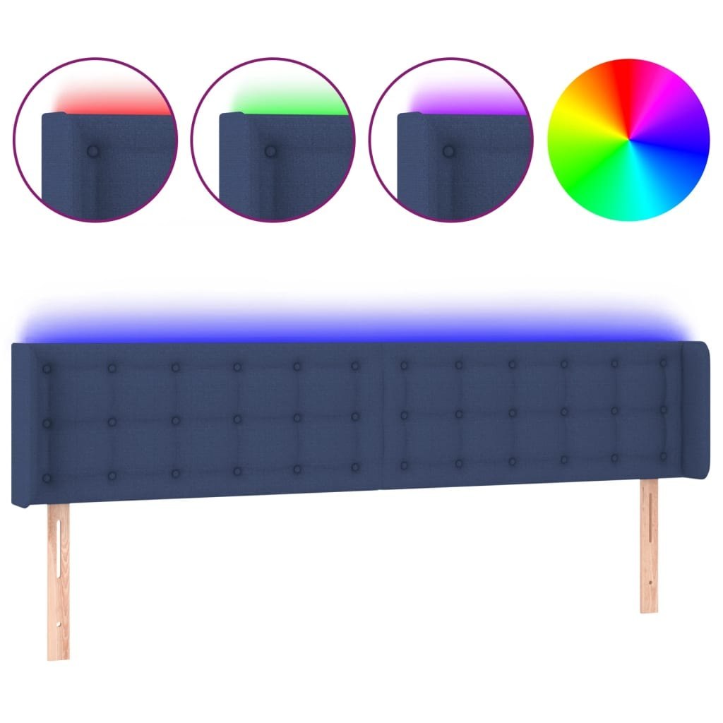 Zagłówek do łóżka z LED, niebieski, 203x16x78/88 cm, tkanina Lumarko!