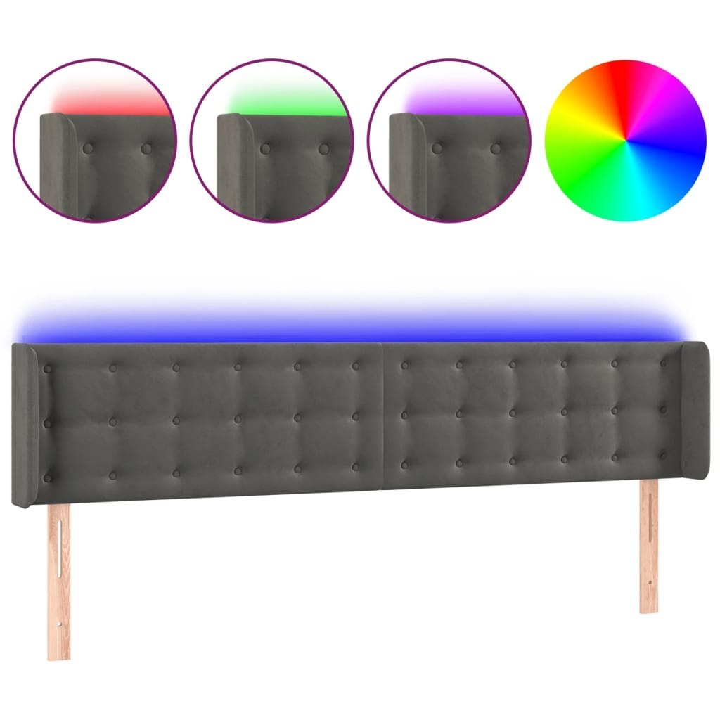 Zagłówek do łóżka z LED, ciemnoszary, 163x16x78/88 cm, aksamit Lumarko!