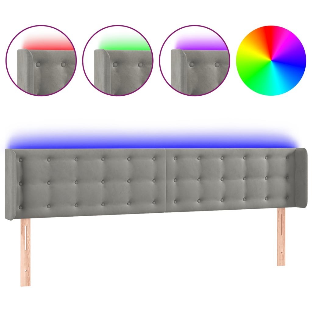 Zagłówek do łóżka z LED, jasnoszary, 183x16x78/88 cm, aksamit Lumarko!