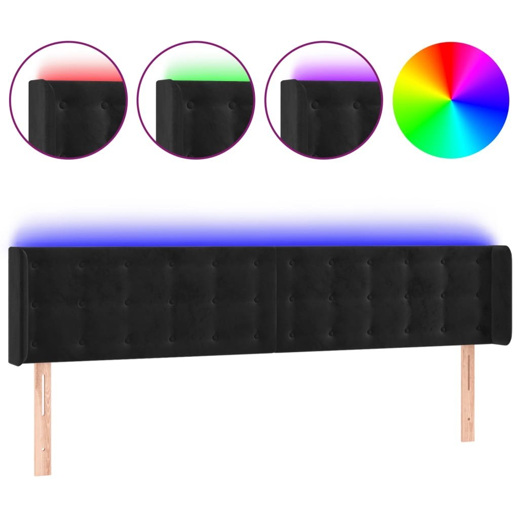 Zagłówek do łóżka z LED, czarny, 203x16x78/88 cm, aksamit Lumarko!