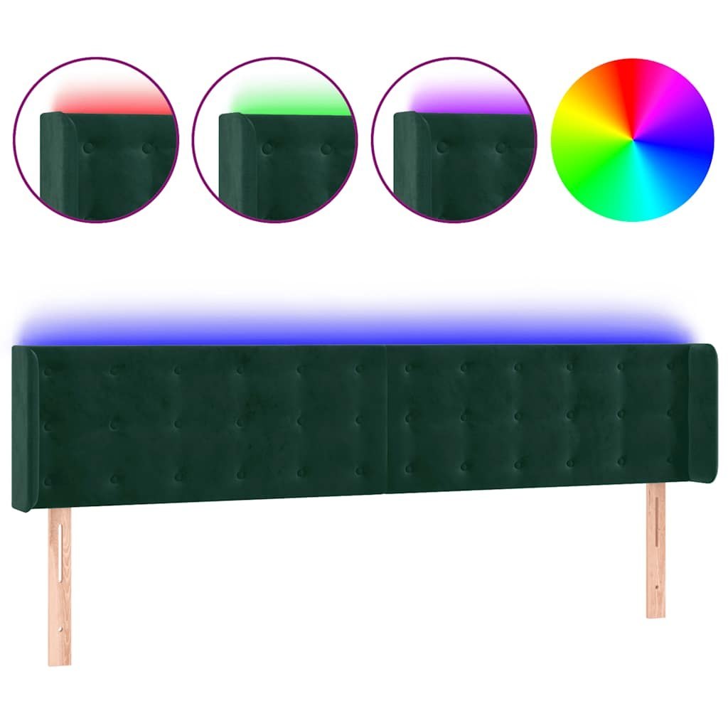 Zagłówek do łóżka z LED, ciemnozielony, 203x16x78/88cm, aksamit Lumarko!