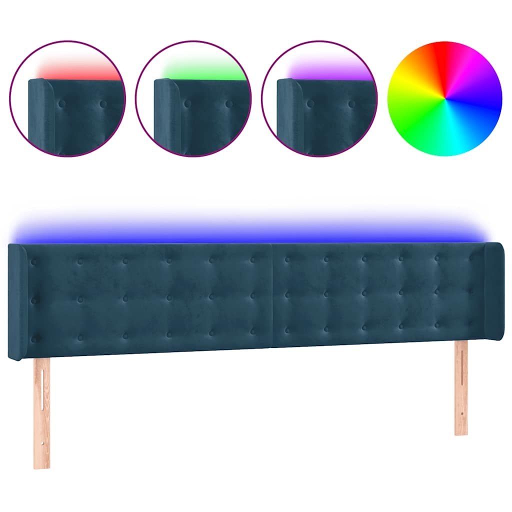 Zagłówek do łóżka z LED ciemnoniebieski 203x16x78/88 cm aksamit Lumarko!