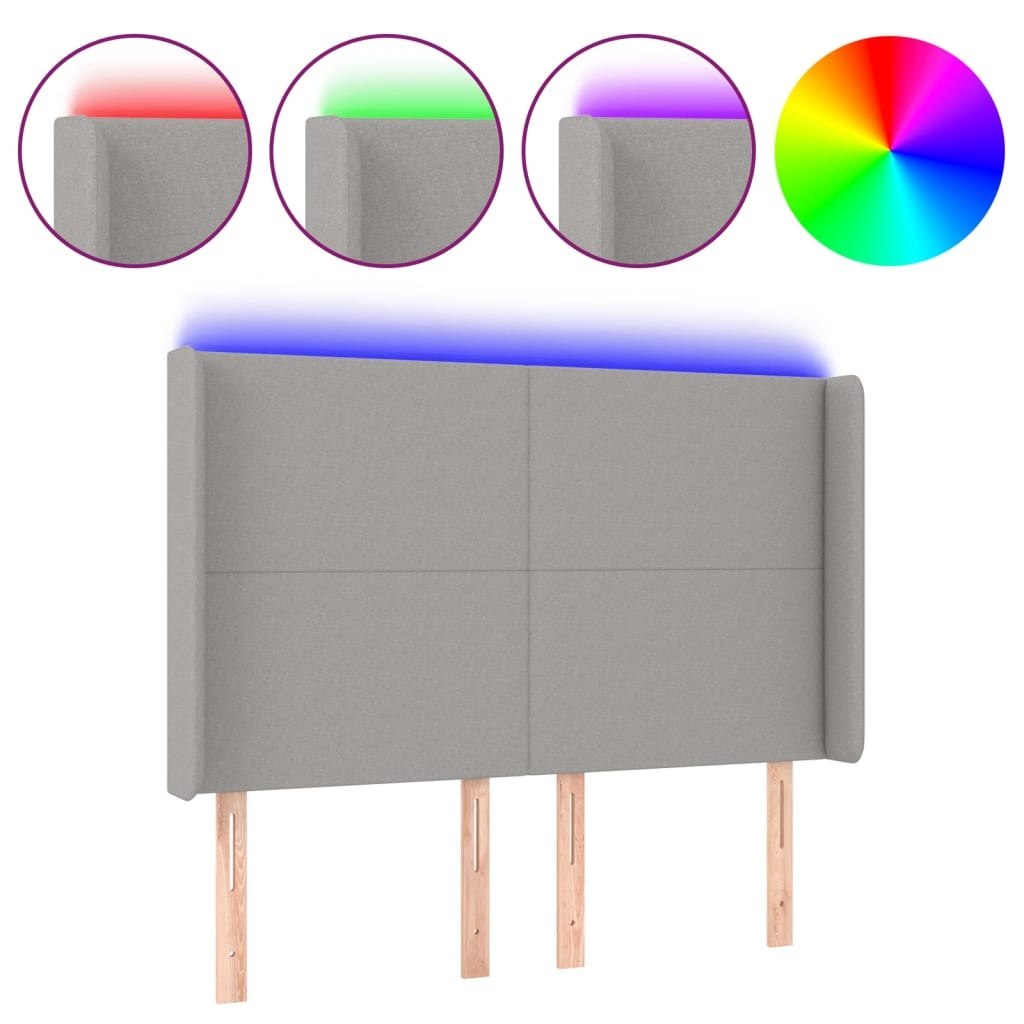 Zagłówek do łóżka z LED, jasnoszary, 147x16x118/128 cm, tkanina Lumarko!