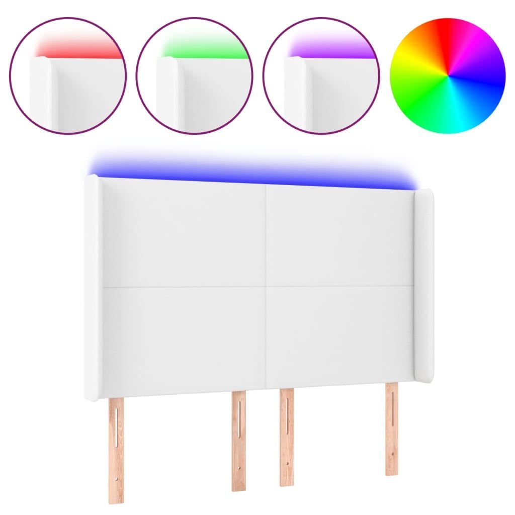 Zagłówek do łóżka z LED, biały, 147x16x118/128cm sztuczna skóra Lumarko!