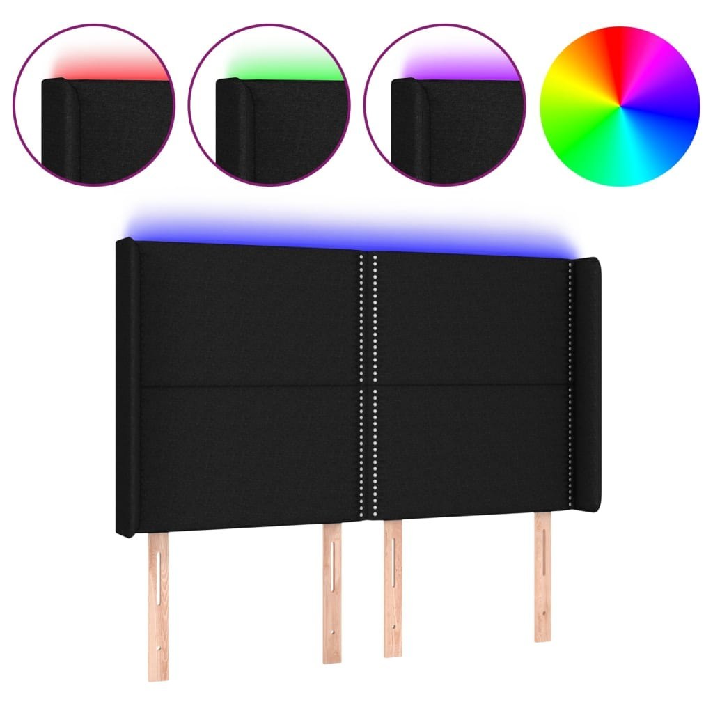 Zagłówek do łóżka z LED, czarny, 147x16x118/128 cm, tkanina Lumarko!