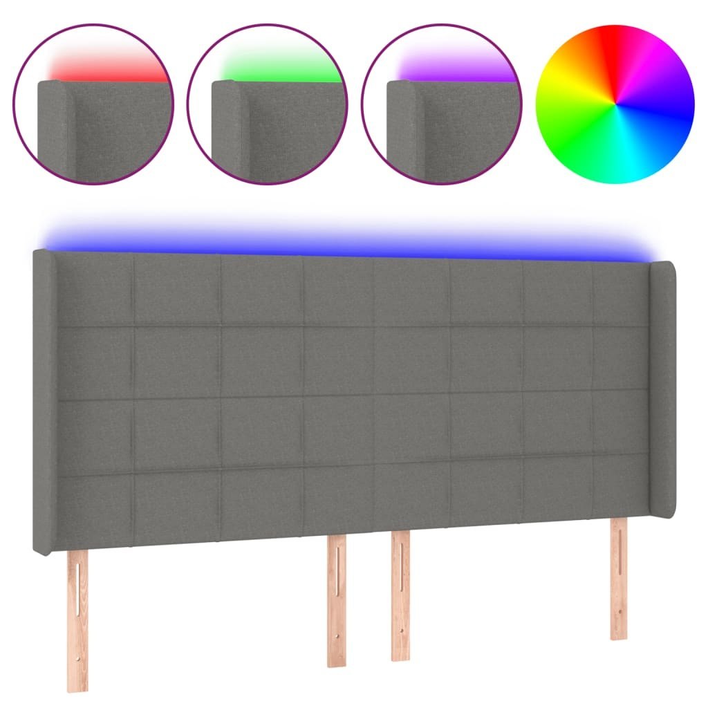 Zagłówek do łóżka z LED, ciemnoszary, 163x16x118/128cm, tkanina Lumarko!