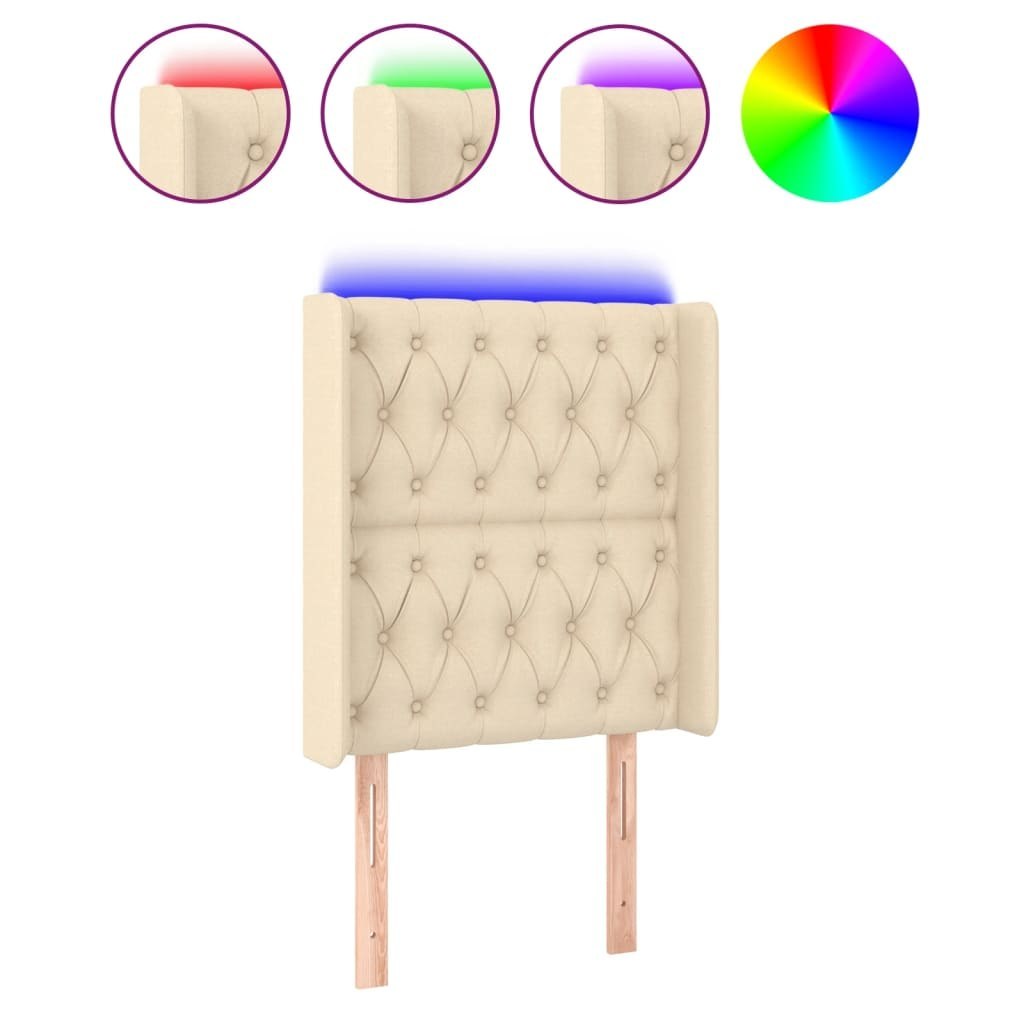 Zagłówek do łóżka z LED, kremowy, 83x16x118/128 cm, tkanina Lumarko!