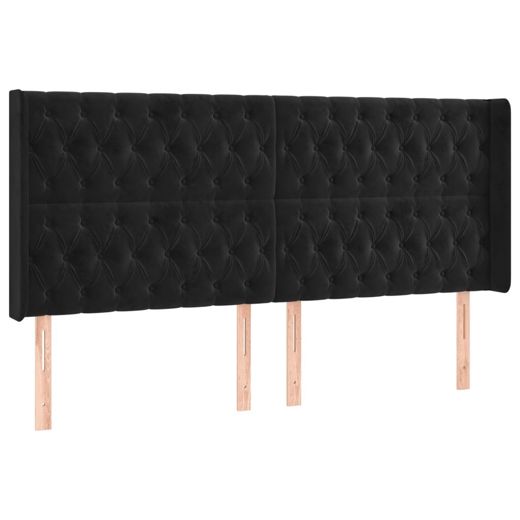 Zagłówek do łóżka z LED, czarny, 203x16x118/128 cm, aksamit Lumarko!