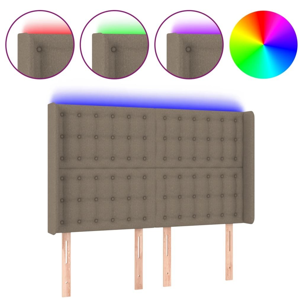 Zagłówek do łóżka z LED, taupe, 147x16x118/128 cm, tkanina Lumarko!