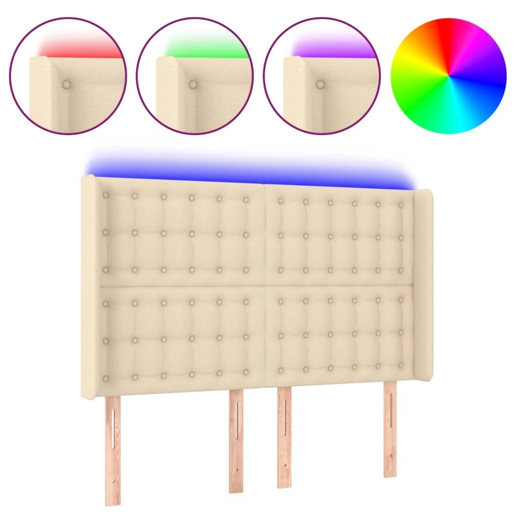 Zagłówek do łóżka z LED, kremowy, 147x16x118/128 cm, tkanina Lumarko!