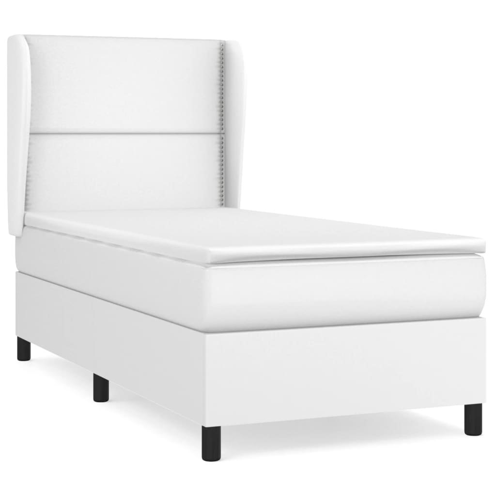 Łóżko kontynentalne z materacem, białe, ekoskóra 100x200 cm Lumarko!