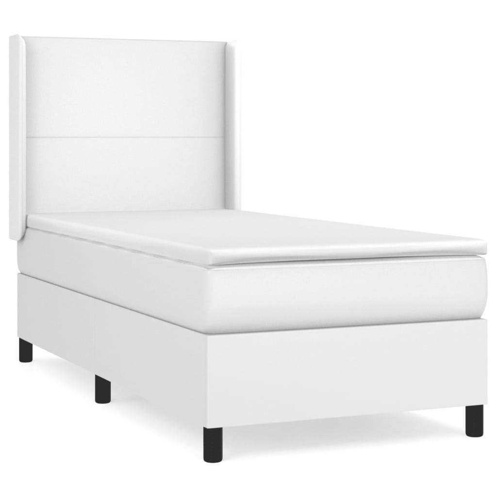 Łóżko kontynentalne z materacem, białe, ekoskóra 100x200 cm Lumarko!