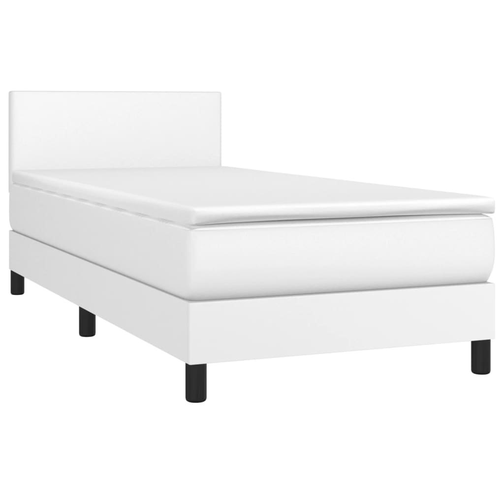 Łóżko kontynentalne z materacem i LED, biała ekoskóra 80x200 cm Lumarko!