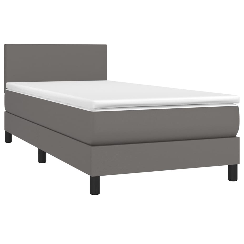 Łóżko kontynentalne z materacem i LED, szara ekoskóra 90x190 cm Lumarko!