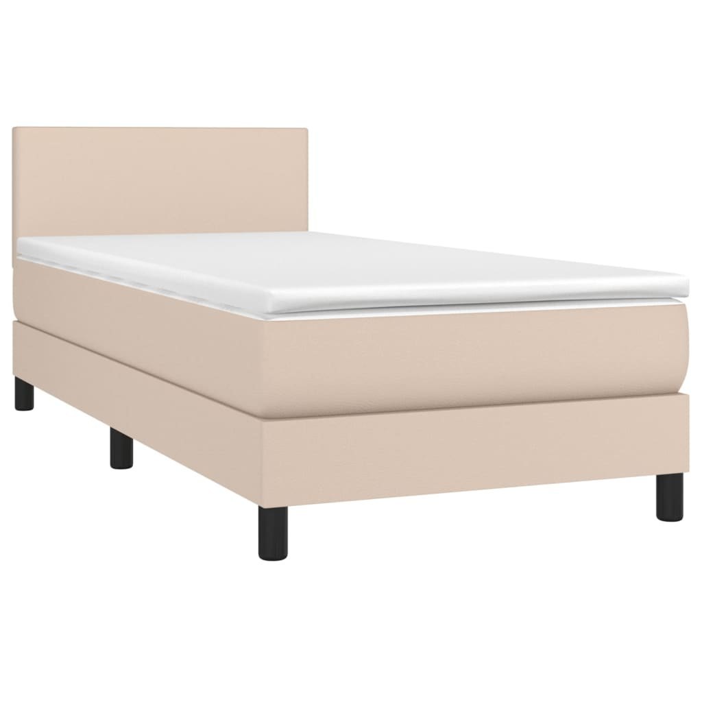 Łóżko kontynentalne, materac i LED cappuccino ekoskóra 90x200cm Lumarko!