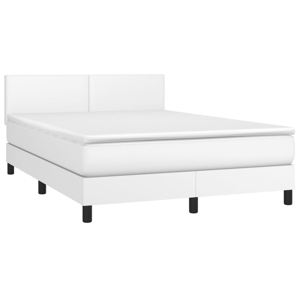 Łóżko kontynentalne z materacem i LED, biała ekoskóra 140x190cm Lumarko!