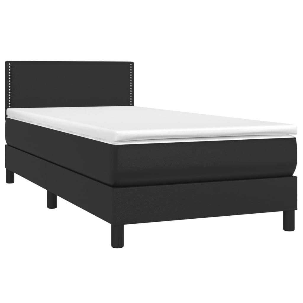 Łóżko kontynentalne z materacem i LED czarna ekoskóra 90x190 cm Lumarko!