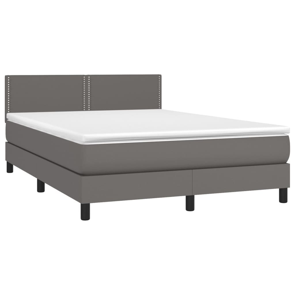 Łóżko kontynentalne z materacem i LED, szara ekoskóra 140x190cm Lumarko!