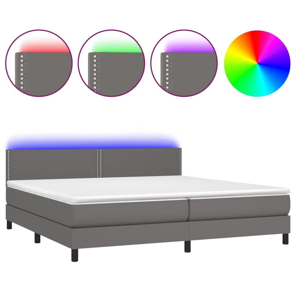 Łóżko kontynentalne z materacem i LED, szara ekoskóra 200x200cm Lumarko!