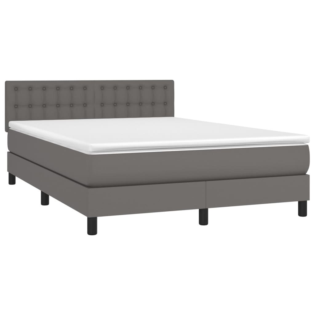 Łóżko kontynentalne z materacem i LED, szara ekoskóra 140x190cm Lumarko!